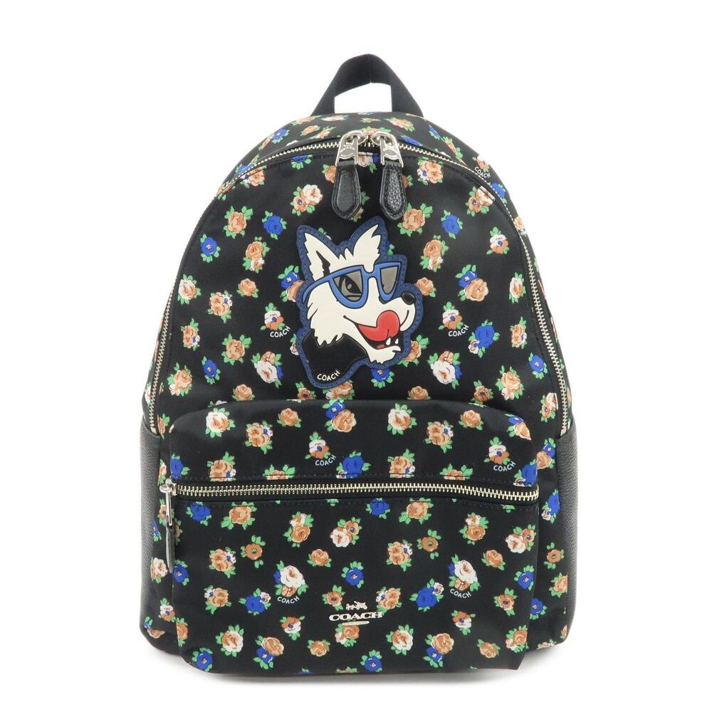 Coach Charlie Floral Nylon Backpack Black